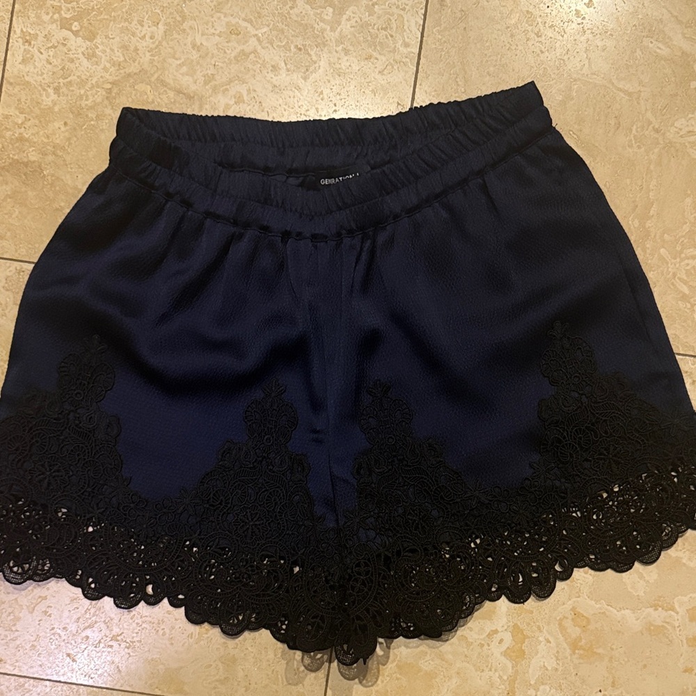 Generation Love Navy Shorts with Black Lace Hem